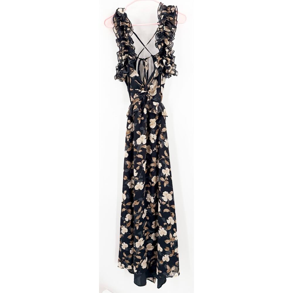 Petal & Pup Lucah Dress Size Large Frill Floral Maxi Wedding Formal Cocktail Blk - Picture 6 of 16